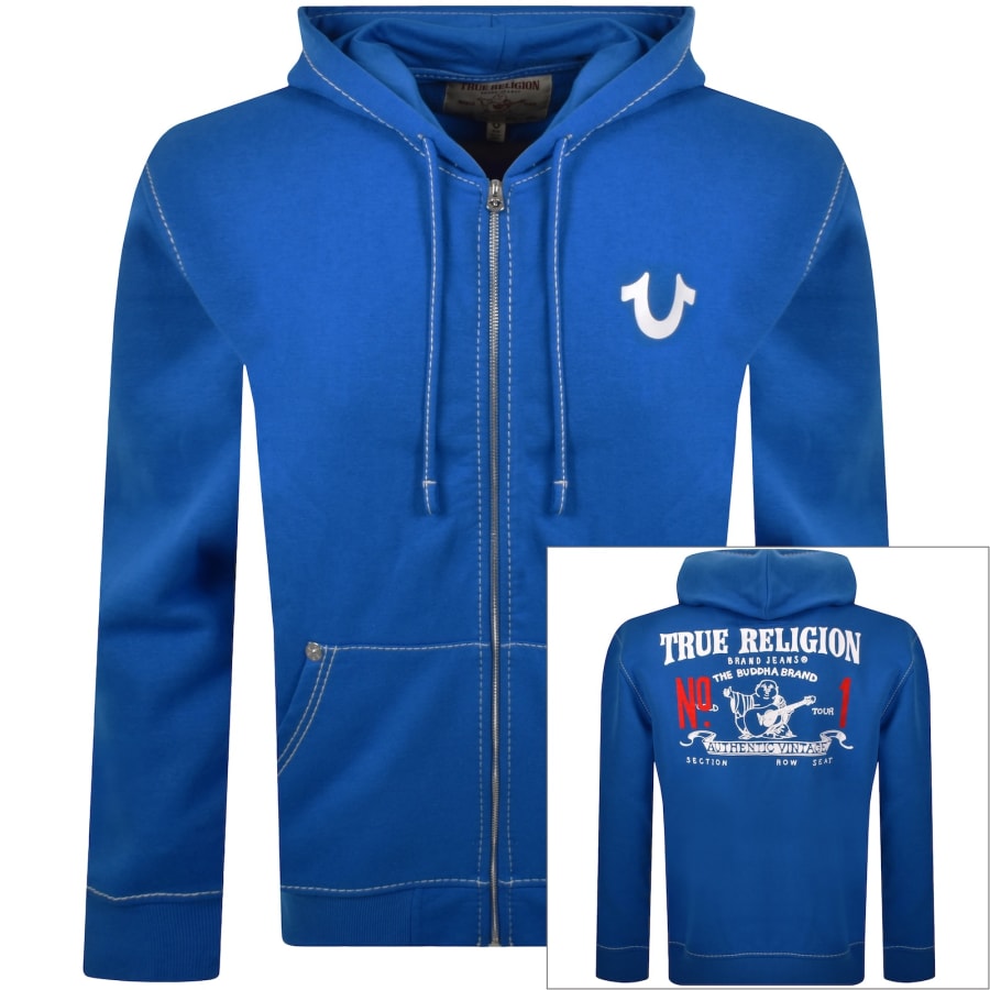 True Religion Big T Zip Up Hoodie Blue | Mainline Menswear ca